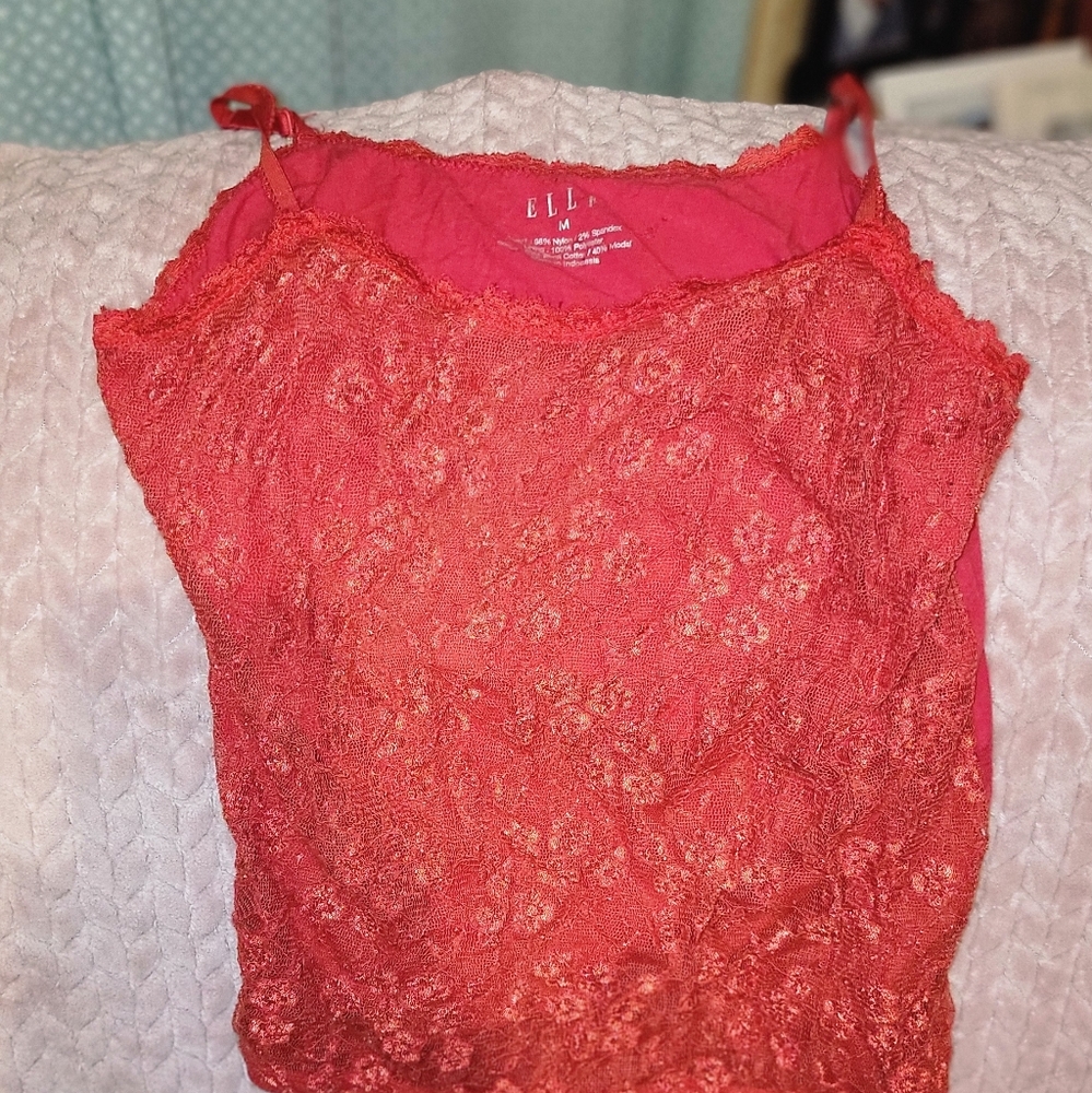 Elle Red Lacy Tank Top